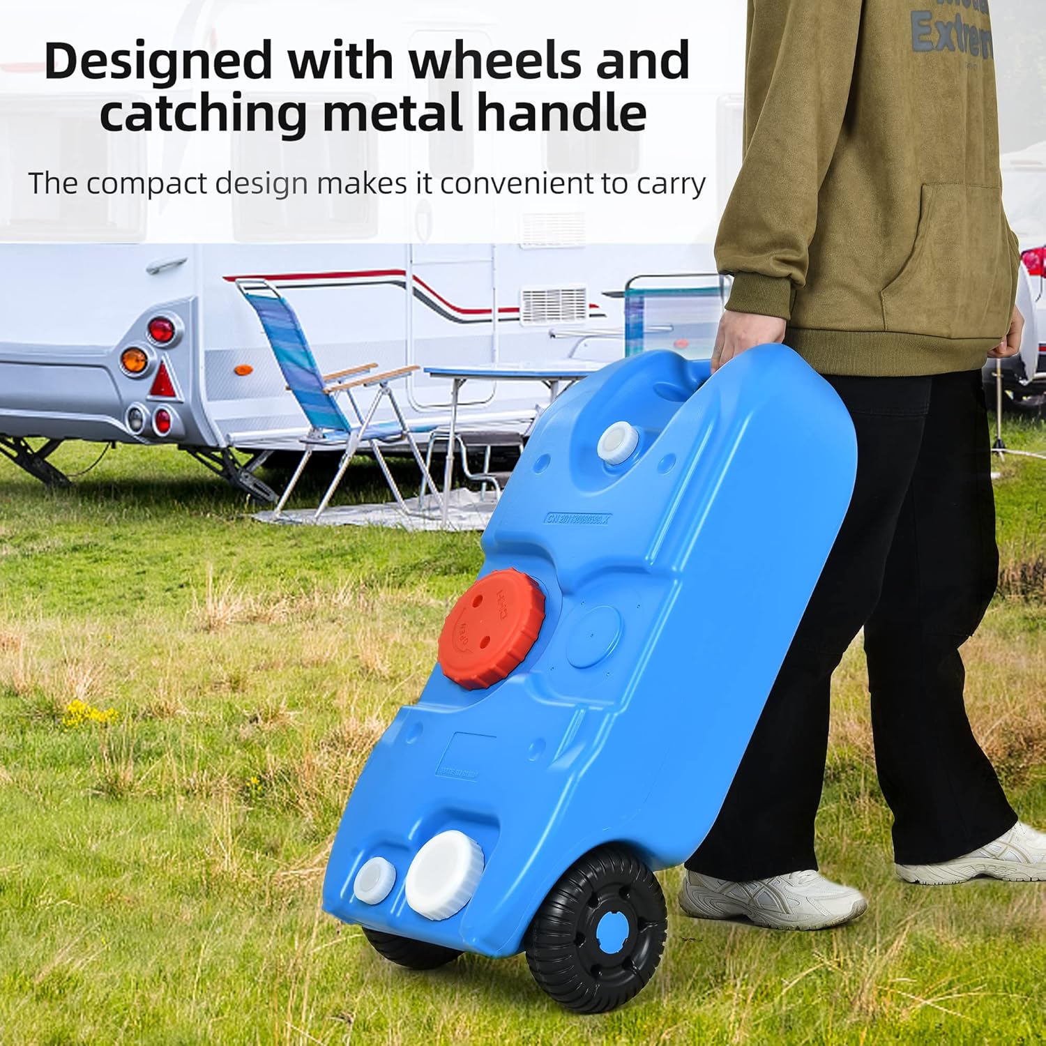 YITAMOTOR 40L Portable Water Tank with Solid Handle, Odorless Tote for Camper with Large Wheels, Portable Water Holding Tank with Filling and Draining Ports for Efficient Water Management, Blue YITAMOTOR 40L Portable Water Tank with Solid Handle, Odorless Tote for Camper with Large Wheels, Portable Water Holding Tank with Filling and Draining Ports for Efficient Water Management, Blue