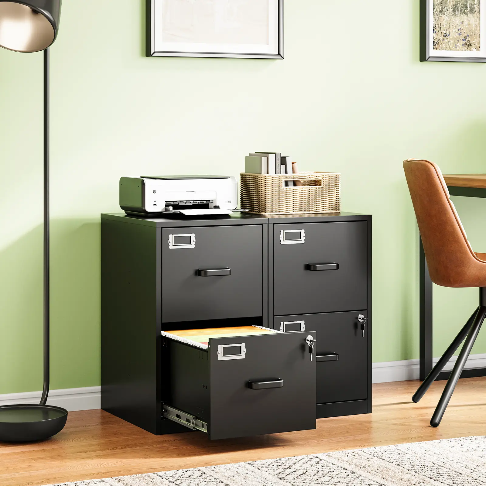 2-Drawer Lockable Vertical Steel File Cabinet with 2 Keys, Deep Letter Storage, Locks Both Drawers & Quick Install for Office, Home Use