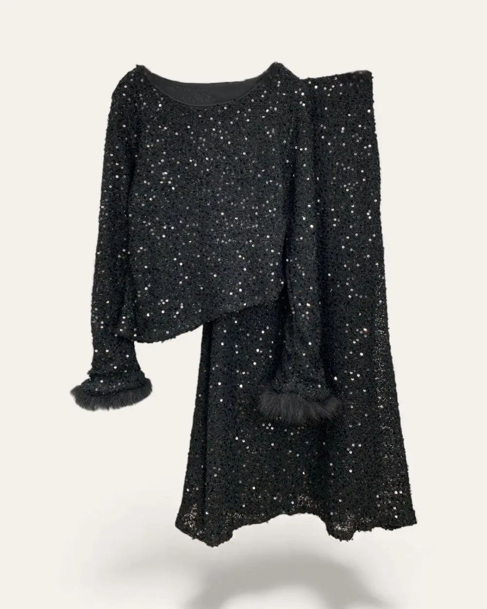 Women's Polyester Knit 2-Piece Sequin Dress Set with Feather Cuffs, Matching Fit Clothes - TikTok Shop Women's Polyester Knit 2-Piece Sequin Dress Set with Feather Cuffs, Matching Fit Clothes - TikTok Shop