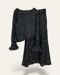 Sequin Feather-Cuff Two-Piece Dress Set