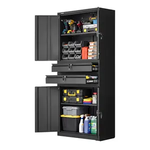 VEVOR Metal Storage Cabinet, 180 lbs Shelf Load Capacity, 70.87" Tall Garage Tool Storage Cabinet with 4 Locking Doors and Adjustable Shelves, 2 Drawers, for Garage, Home, Office, Utility Room, Black