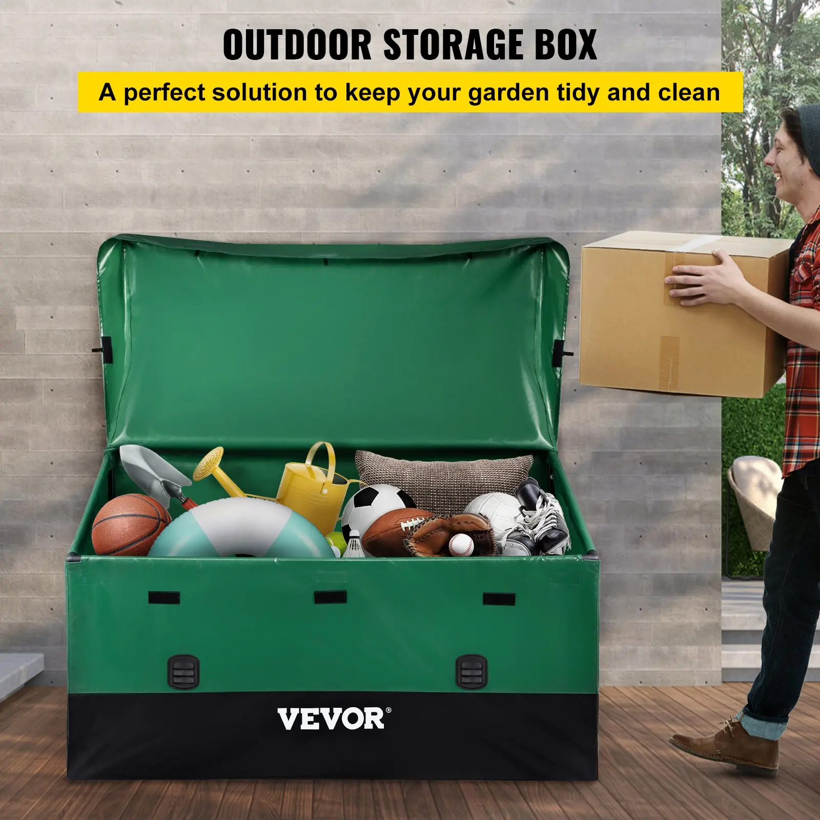 【summerfinds】VEVOR Outdoor Storage Box, deck box for patio storage, 230 Gallon Waterproof PE Tarpaulin Deck Box with Galvanized Steel Frame for Patio Cushions, Pool Toys, Camping Gear, Garden Tools - Black