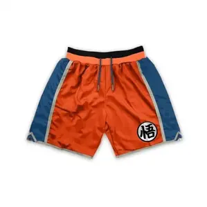 Dragon Gohan Anime Shorts Orange Unisex Sports Double-Layered Inner Shorts Full Print Drawstring Design Men Women Mesh Basketball Shorts 4 Pockets 5.5 Inseam
