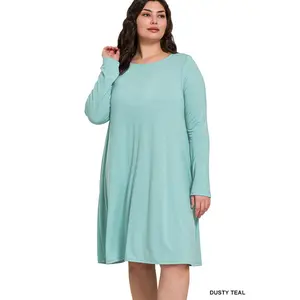 Plus long sleeve flare dress with pockets