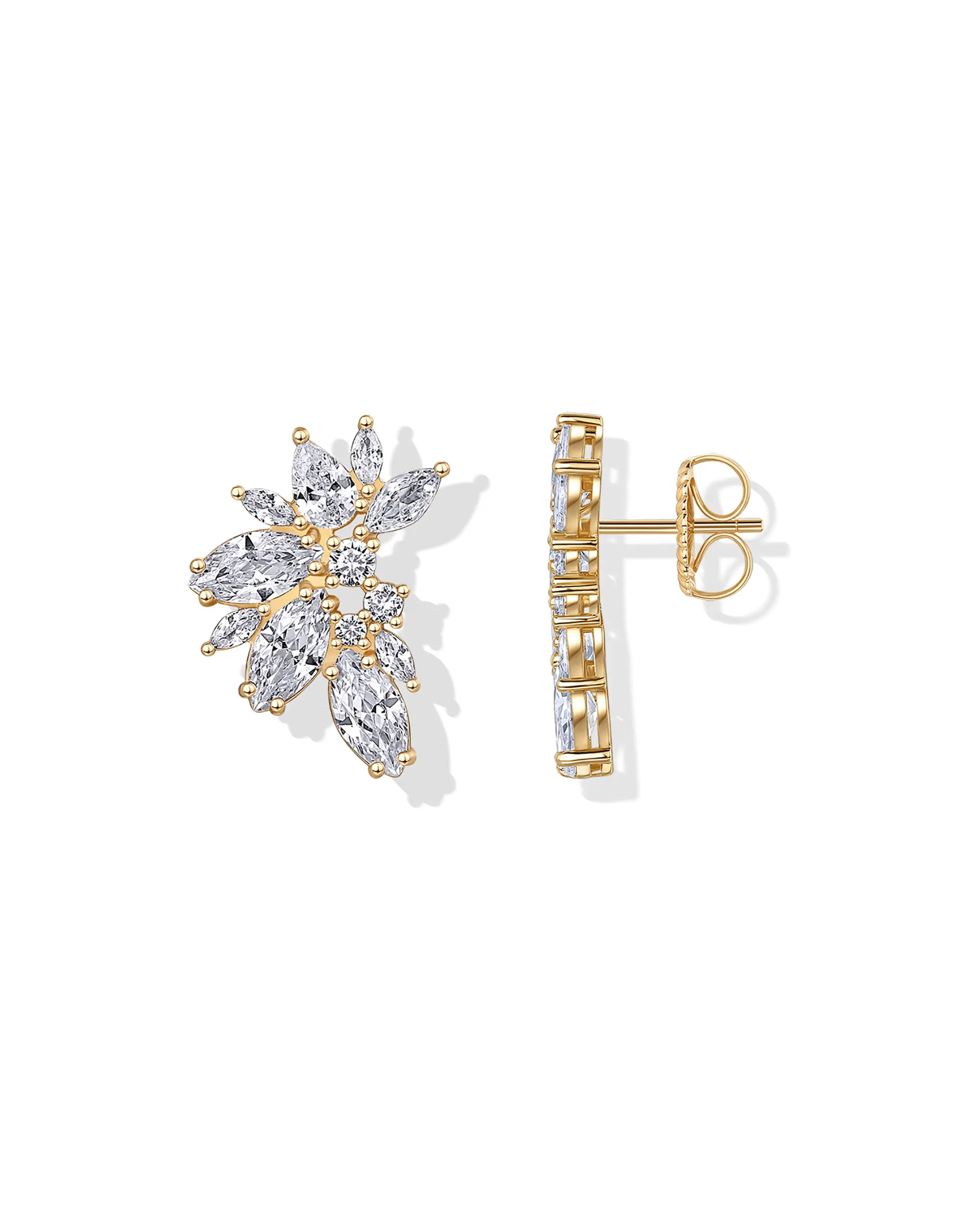 PAVOI 14K Gold Plated Bridal Stud Earrings for Women - Marquise, Pear, Oval & Pearl CZ Designs - Dainty Wedding Jewelry with Sterling Silver Posts
