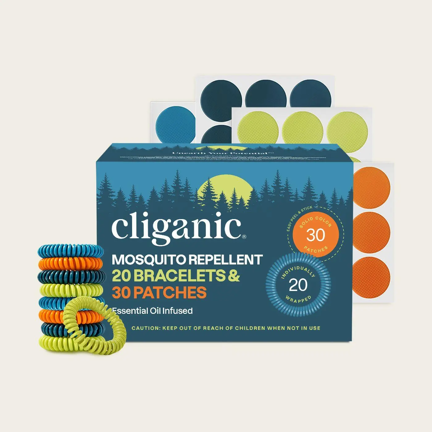 Cliganic Mosquito Repellent Out & About Bracelet Stickers Pack for Kids & Adults Multi Color, Natural DEET-Free, Essential Oil Infused Citronella Scent