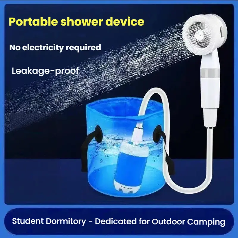 Outdoor Camping Shower, Portable Head Shower for RV Trip, USB Rechargeable Battery Pump, Waterproof Gear, Adjustable Head, Power Spray, Leakage-Proof Glamping Accessory with Batteries, Rv Trip Shower