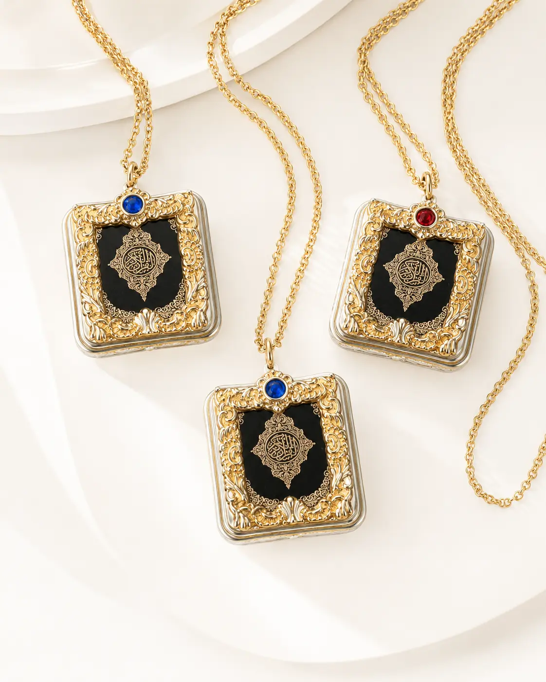 Mini Quran Pendant Necklace – Islamic Gift Keepsake with Gift Box 2 Pack