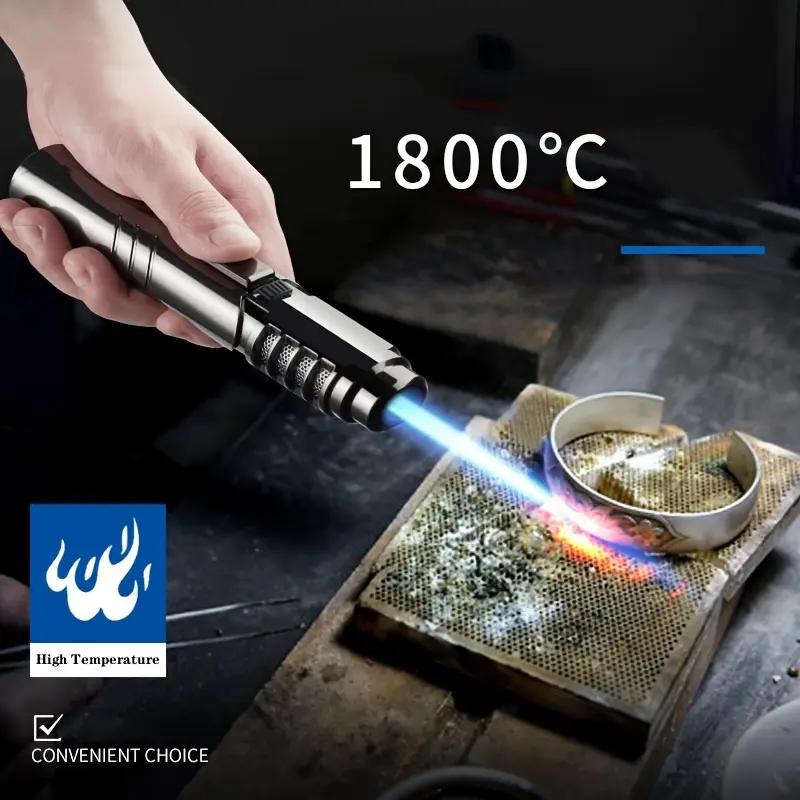 (Butane Gas Not Included)1800° High-Temperature Metal Butane Gas Spray Gun Lighter - Windproof, Blue, Portable, Adjustable Flame Control, Mens Gifts Set with Gift Box  for Outdoor Welding, Camping, Gifts For Him