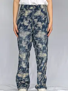 Lux Lee Baggy Dad Straight Women's Jeans - Ink-Wash Textured Denim, Unique All-Over Patterns, Striking Visual Depth & Dimension, Intentional Creases For Dynamic Texture, Catching Print Jeans, Street Style For Trendsetters, Embroidered