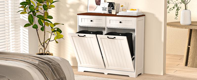 【Does Not Include Trash Can】 Dragosum Wooden Hidden Trash Can Cabinet with Double Tilt-Out Doors and Drawers | Organize Two 10 Gallon Bins in Kitchen, Living Room or Laundry Room – Space Saving Design 【Does Not Include Trash Can】 Dragosum Wooden Hidden Trash Can Cabinet with Double Tilt-Out Doors and Drawers | Organize Two 10 Gallon Bins in Kitchen, Living Room or Laundry Room – Space Saving Design