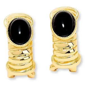 Bellezza Goldtone Bronze Onyx Ridged 1/2-Hoop Earrings