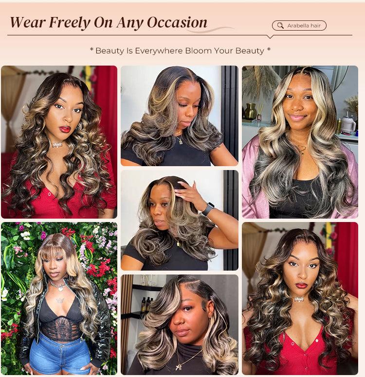 Arabella Ombre Platinum Blonde Balayage Highlighted 13x6 Glueless Wig Loose Body Wave With Drawstring 100% Human Hair Pre-Cut Beginner Friendly