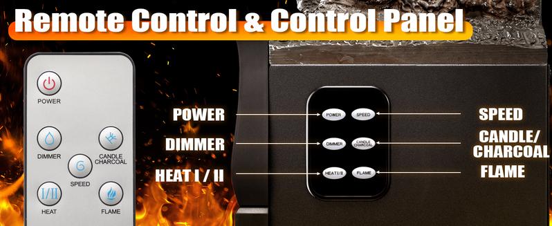 Electric Fireplace 3D-Log Heater 21 Inch Remote Control Realistic Flame Effect Ember Bed, Leaves Pattern, Overheated Protection,Adjustable Brightness&Speed, Indoor Use（750W/1500W） rechargeable handwarmer