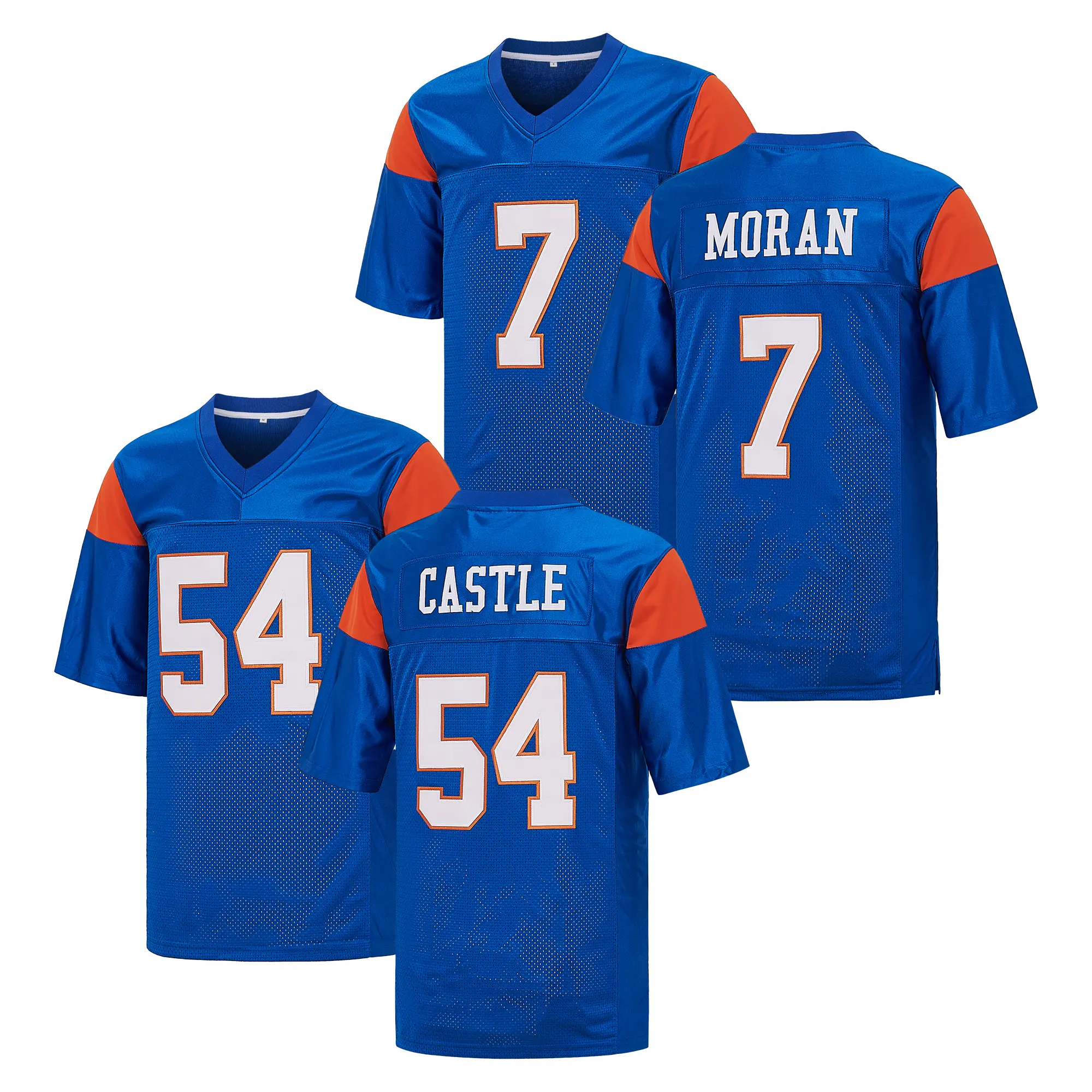 Men's Blue Mountain State Movie Football Jersey - Alex Moran #7, Thad Castle #54, Exquisite Embroidery Retro Professional Uniform (Pick Your Hero), Watch Party