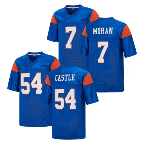 Men's Blue Mountain State Movie Sports Jersey - Alex Moran #7, Thad Castle #54, Exquisite Embroidery Retro Football Look Polyester Short Sleeve Professional Jersey Shirts (Pick Your Hero) for Watch Parties