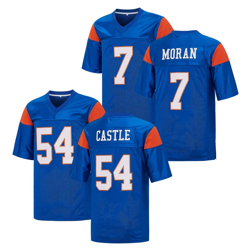 Men's Blue Mountain State Movie Sports Jersey - Alex Moran #7, Thad Castle #54, Exquisite Embroidery Retro Football Look Polyester Short Sleeve Professional Jersey Shirts (Pick Your Hero) for Watch Parties