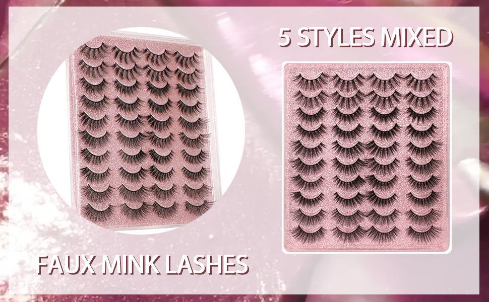 20 Pairs False Eyelashes 3D Faux Mink Lashes Natural Look Wispy Fake Eyelashes ALPHONSE 16-20MM Fluffy Volume Long Thick Lashes Pack 5 Styles Mixed Makeup Cosmetic