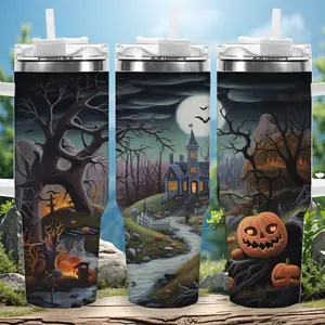 1pc 40oz Halloween Spooky Pumpkin Tumbler with Lid, Insulated Travel Mug, Gift for Women Men, Ideal for Halloween, Independence Day, Memorial Birthday Gift, Coffee Cup, weird stuff