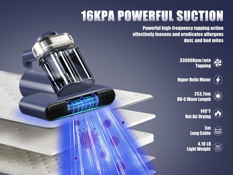 High-Power Mattress Vacuum Cleaner with UV-C Sterilization & 149°F Heat Treatment, Dual-Cup Dust Mite Remover with HEPA Filter, 16Kpa Strong Suction for Beds, Couches, Carpets – Includes Aroma Tablet & LED Display Deep Cleaning Machine Home Cleaning Tool