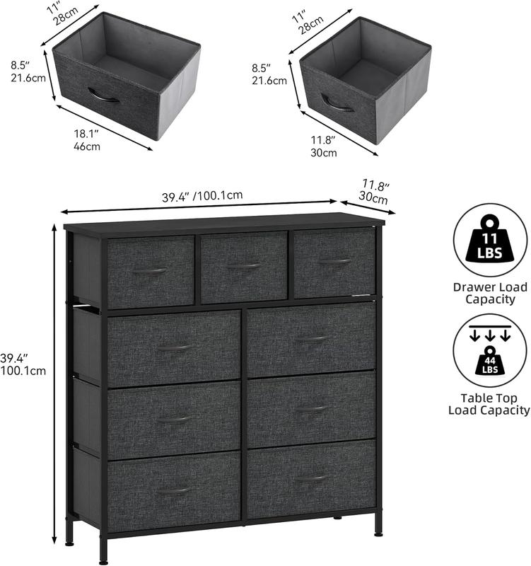 Yitahome 9 Drawer Dresser for Bedroom, Fabric Tall Dressers & Chests of Drawers, Organizer Unit Storage Tower for Bedroom, Living Room, Hallway, Closet, Girls, Bedroom Furniture,Dresser for Storage,Storage Bin Cabinet, Storage Shelf