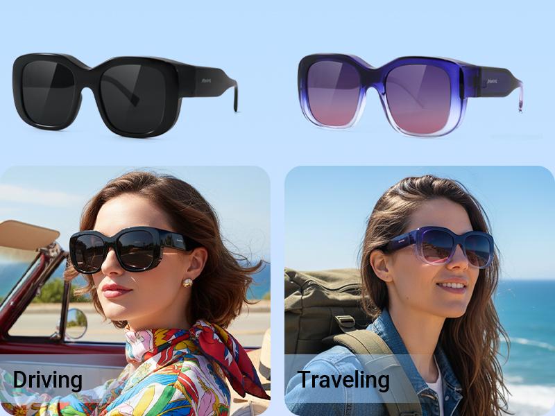 Meeloog Polarized Fit Over Glasses Sunglasses for Women, Trendy Beach Eyewear, Square Wrap Around Lightweight Shades for Driving Riding ST0066 Meeloog Polarized Fit Over Glasses Sunglasses for Women, Trendy Beach Eyewear, Square Wrap Around Lightweight Shades for Driving Riding ST0066
