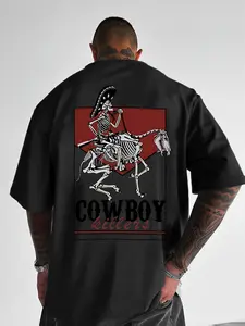 [Gothic Cowboy T-Shirt] Men's Western Gothic Cowboy Killers T-Shirt - Lightweight Polyester Short Sleeve Round Neck Tee with Skull & Skeleton Rider Back Print & Cowboy Killer Logo, Casual Summer Outfit for Western-Themed Parties & Cowboy Events