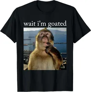 Wait I'm Goated Funny Thinking Monkey Meme Brainrot Gift T-Shirt  Breathable T-shirt
