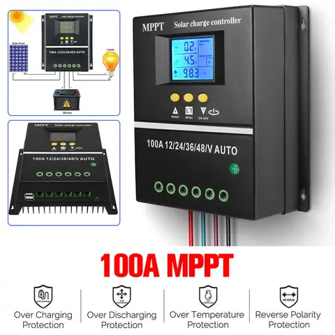 4000W 100A MPPT Solar Charge Controller 12V/24V/36V/48V Battery PV Regulator USB Modern Power Protection Charger