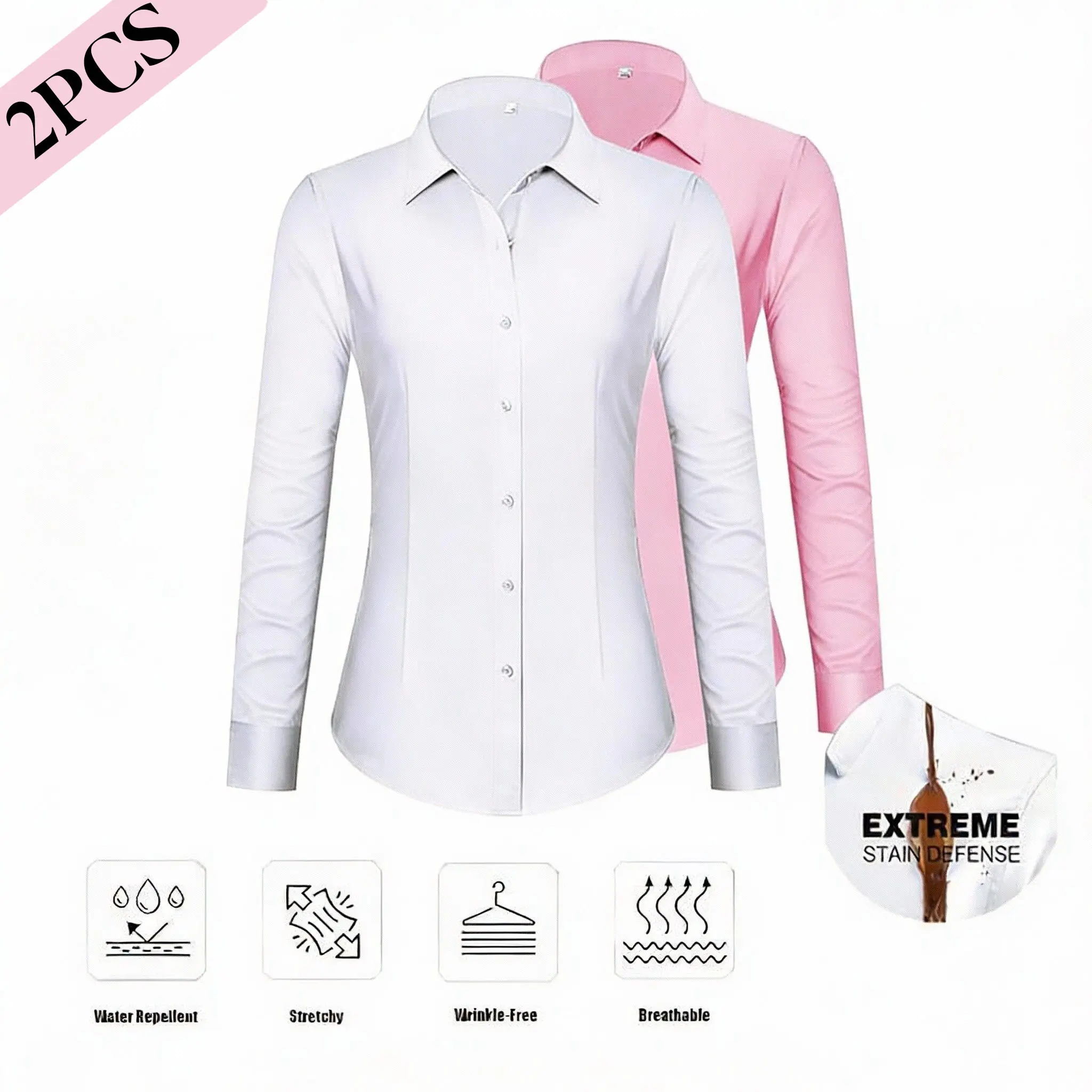 2-Pack Siliteelon Women's Stain Shield Dress Shirt - Wrinkle Free Long Sleeve Tight Fitted Button Down Blouse for Business Casual | Perfect for Work, Teacher & Casual Outfits tiktokshopspringglowup
