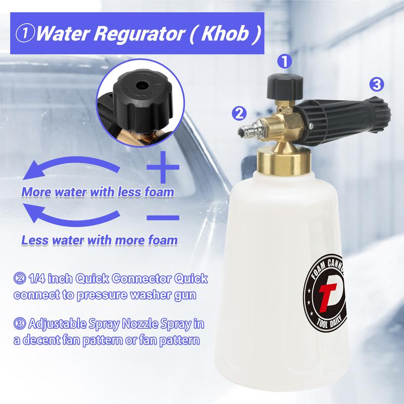 Tool Daily Foam Cannon for Pressure Washer with Double Tip Attachment, Dual Lance Wide Mouth Soap Cannon, 5 Power Washer Sprayer Nozzles, 1/4" Quick Connect, 3600 PSI，Christmas gifts