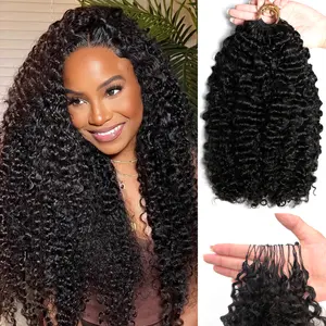 Msgem Hair Burmese Curly Crochet Human Hair 60g/Pack 3 Packs or 4 Packs or 5 Packs Knotless Pre-Separated Feather Burmese Curly Human Hair Crochet Bundles 3C4A Light weight Reusable Remy Hair Extensions for Women Natural Black Color
