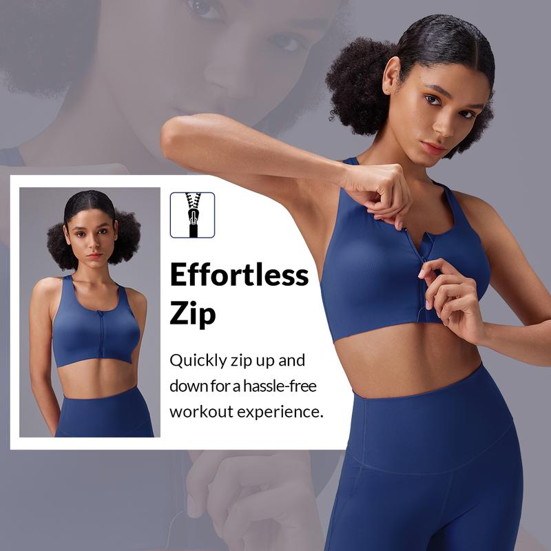 baleaf Sweatleaf Women‘’s Zip Front Closure Sports Bras Racerback Padded High Impact Yoga Workout Running Bra Activewear Pushupbra Underwear