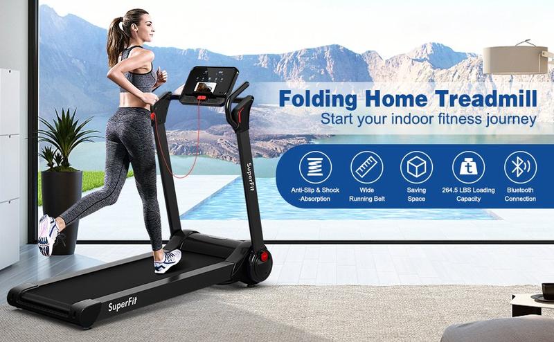 COSTWAY Folding Treadmill, 8MPH Electric Motorized Running Walking Machine with LED Touch Screen, Portable Cardio Workout Treadmill for Home Gym Office, Christmas Festival Gift Black Friday Cyber Monday