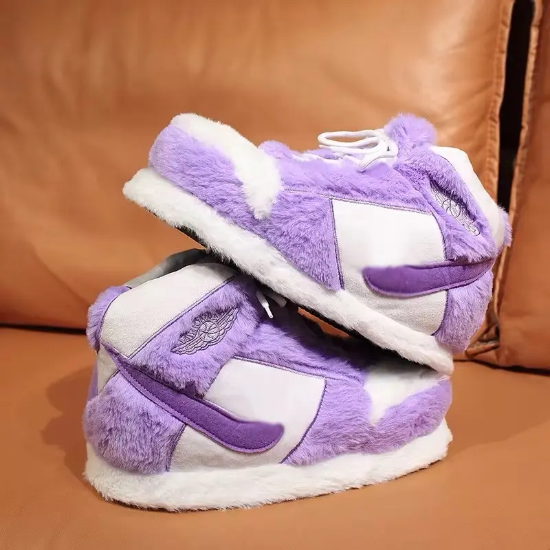 Ultra-Soft Plush Sneaker Slippers - Ultimate Comfort in Purple & White Design