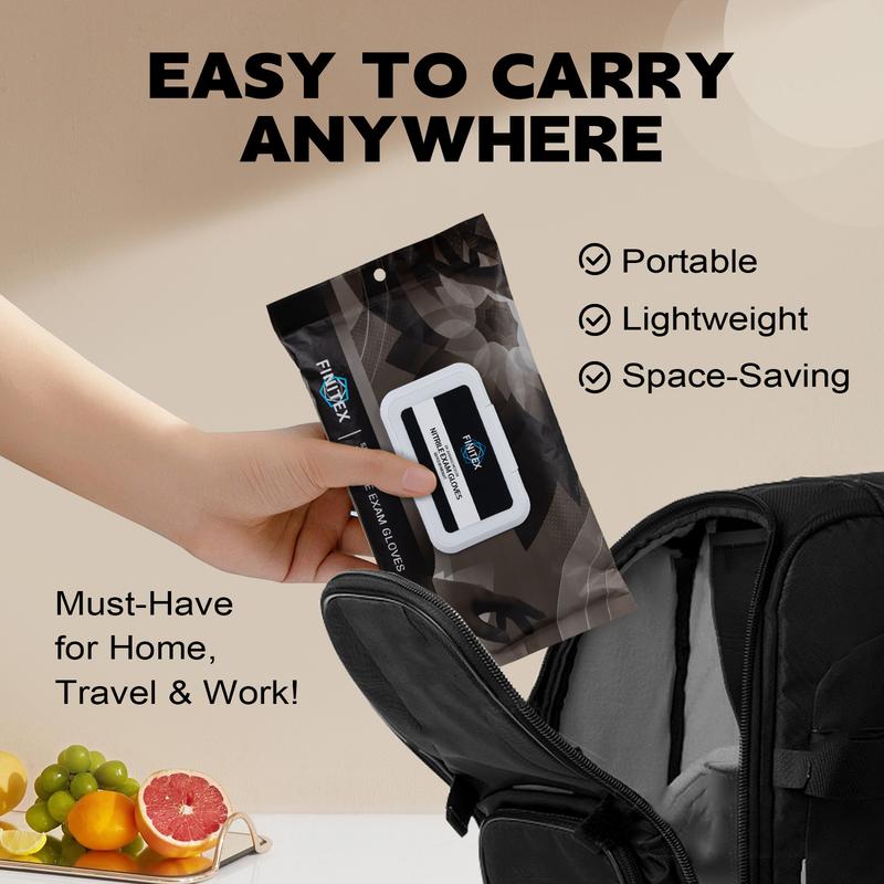 FINITEX Disposable Nitrile Cleaning Gloves, Black 60Pcs POP-N-Go Bags Waterproof Lightweight Hygienic Packaging for Rainy Work Sea Fishing Household Kitchen Cook Washing Indoor Outdoor Camping Gardening Cleaning Gloves, Spring Valentine Holiday Love Gifts