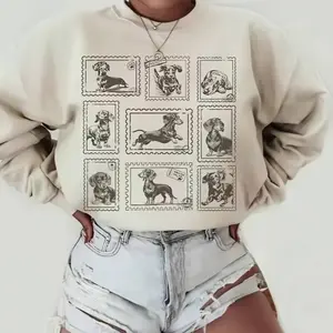 Dachshund Vintage Stamp Vintage Sweatshirt, Doxie Dog Mom Crewneck Sweater, Retro Wiener Gift For Dog Lover, New Cute Puppy Owner Gift