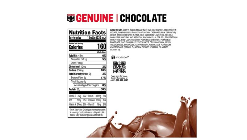 Genuine Protein Shake, Chocolate, 25g Protein, 11.16 Fl Oz (Pack of 12), Packaging May Vary