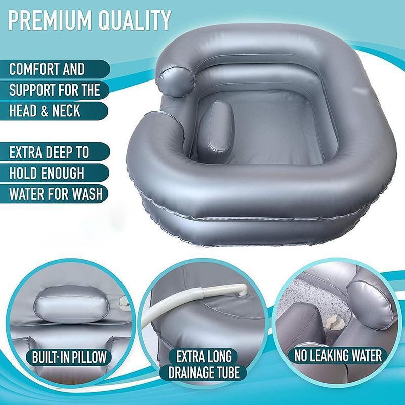 Double Layer Inflatable Hair Wash Basin 1 Counts Durable Portable Washing Hair Pillow with 40in Drainage Pipe PVC Soft Shampoo Bowl for Home Bathroom Dormitory Camping Boyfriend Gifts Bathroom Accessories