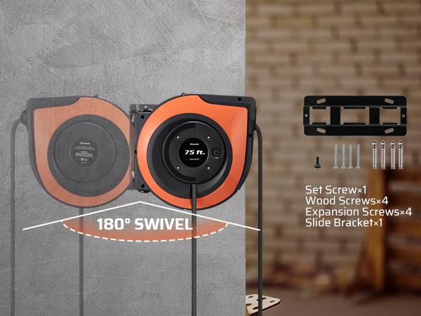 DEWENWILS Retractable Extension Cord Reel, 75 FT Heavy Duty Power Cord, 14/3C SJTOW, Lighted Triple Tap Outlets, 10A Circuit Breaker, Wall/Ceiling Mounted for Garage, Workshop, UL Listed, Cable Wall-HCRA75A