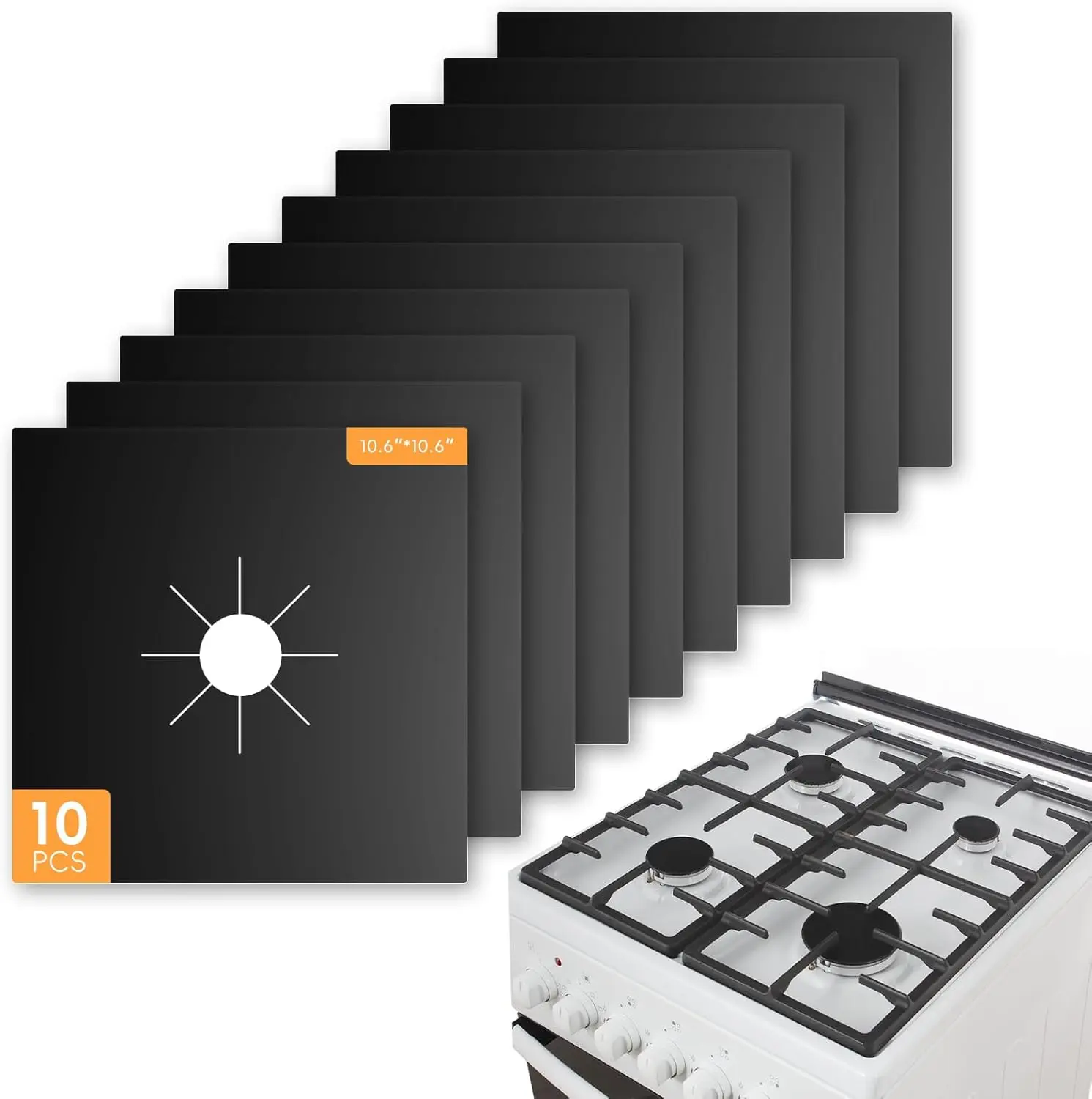 10-Pack Square Stove Top Covers (10.6"x10.6"), Cuttable Non-Stick Heat-Resistant Kitchen Protection, Reusable Easy-Clean Burner Cooktop Replacement Parts & Kitchen Appliance Accessories, Burner Guard