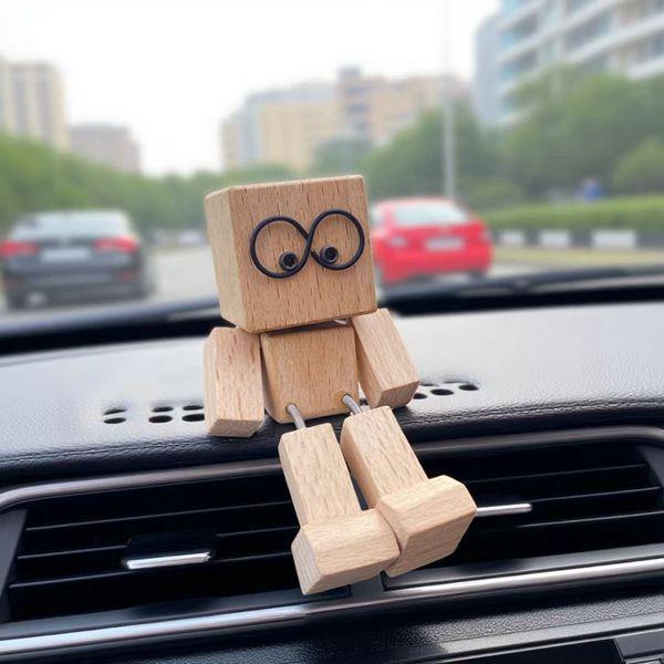 Wooden Creative Car Decoration Charming Rocking Man Mini Dashboard Bobblehead Toy with Leg Swinging Small Wooden Man for Car Accessories