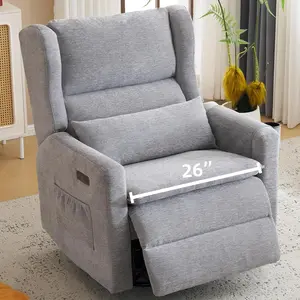 Power Recliner Chair Swivel Glider Oversized with Adjustable Headrest Chenille Fabric USB Ports Grey Nursery Chair 270° Swivel 30° Rocking Function