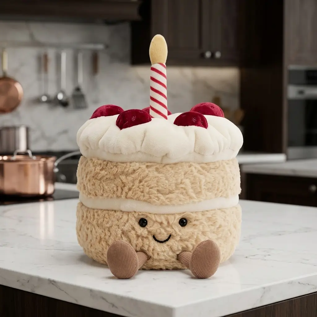 Jellycat Amuseables Birthday Cake Plush – Celebration Cake Soft Toy with Candle & Cherry Details, Sweet Gift for All Ages
