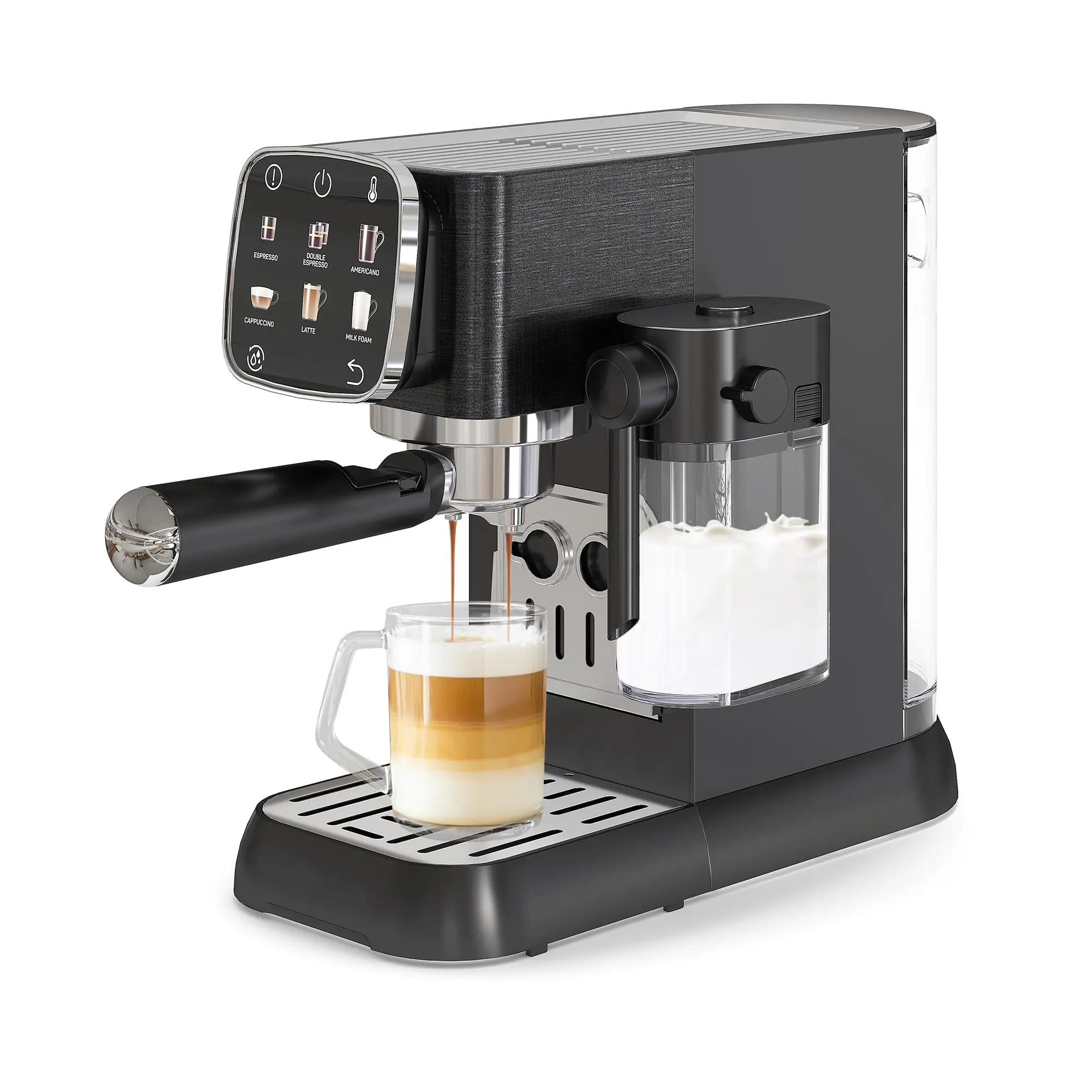 Garvee 20Bar Fully Automatic Espresso Machine, Professional Coffee Maker with Auto Milk Frother, Touchscreen Control & Heating, QuickStart, Brushed Stainless Steel