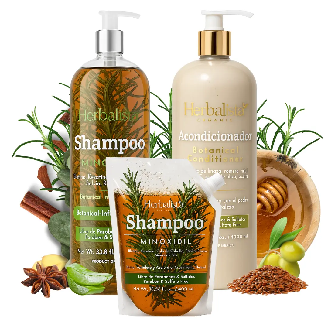 Herbalista Viral 3-Pack Olive & Coconut Plant Haircare Bundle - 1000ml (33.8 fl oz) Minoxidil Shampoo, Cleanser, Conditioner Each + 400ml Travel Pouch, 100% Natural Handcrafted Capillary Tonic, Eucalyptus, Daily, Hair Growth Conditioner
