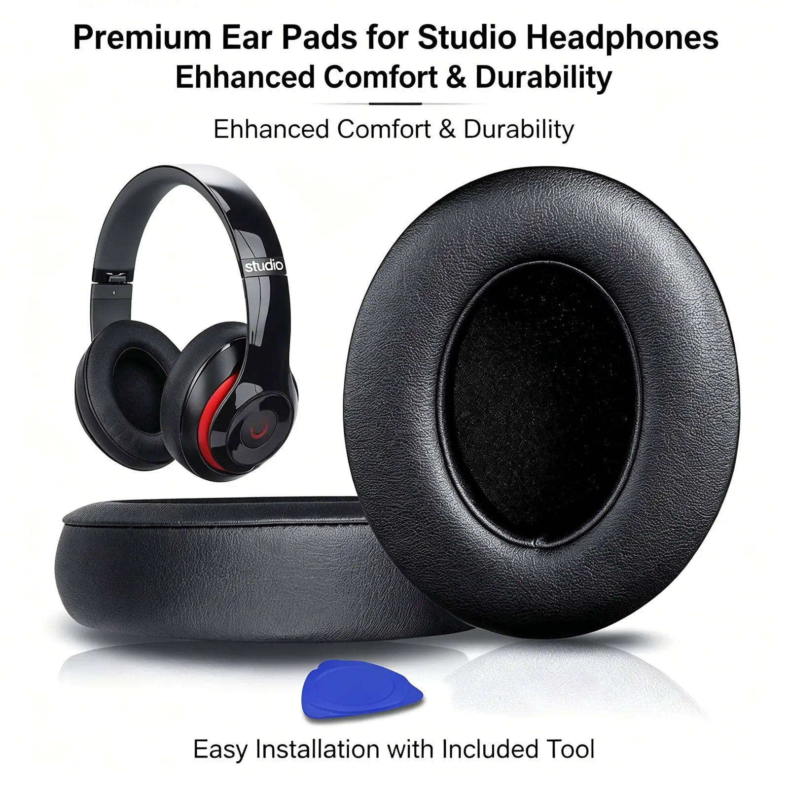 Replacement Ear Pads for Beats Studio 2 & 3 Headphones Accessories (B0501, B0500) Wired & Wireless | Does NOT Fit Beats Solo | Softer PU Leather, Enhanced Foam, Stronger Adhesive & Durability | Black Earpads