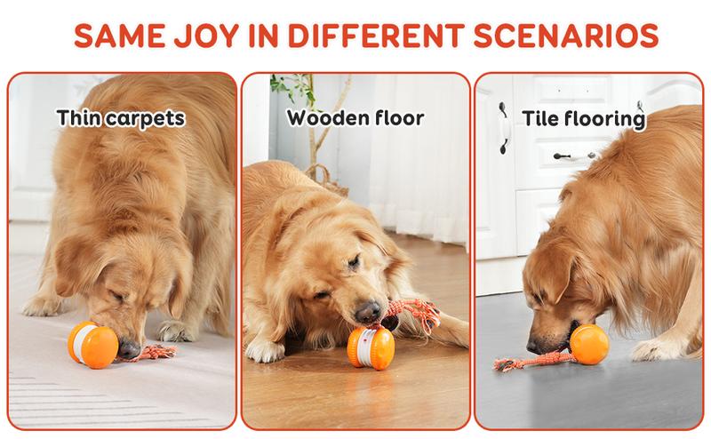 QGI Interactive Dog Ball, Random Path Electric Automatic Moving and Rolling Dog Toy with Rope for Small Medium Large Dogs, Motion-Activated Dog Stimulation Toy for Boredom Relief