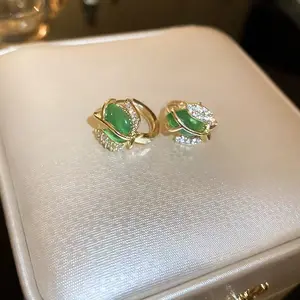LisiZen Green 2026 New Fashion Premium Zircon Cat's Eye Tulip Flower Clip-on Earrings Elegant Light Luxury Jewelry for Women DZEH5116