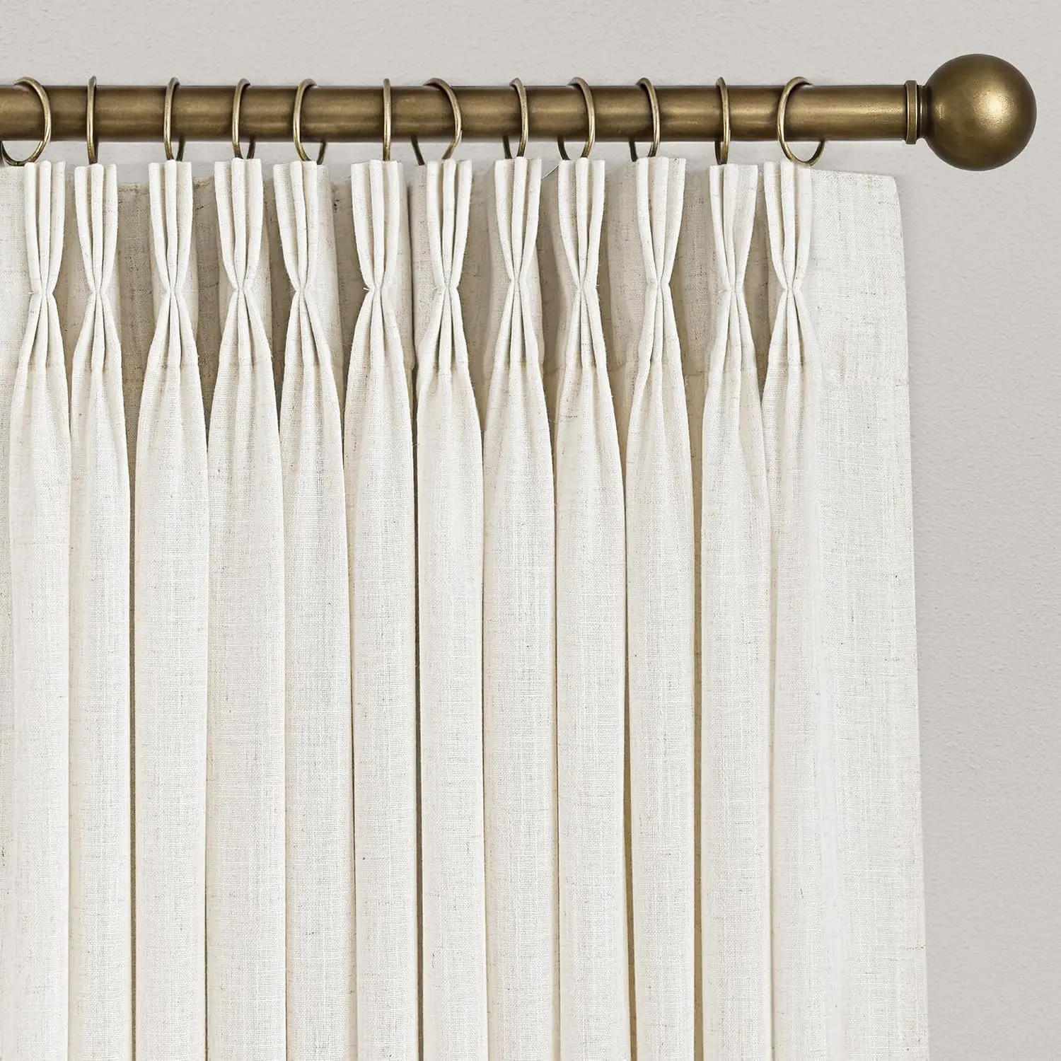 Triple Pinch Pleated 90 inch Long Linen Curtains 2 Panels Set for Living Room Track System Curtains Neutral Modern Farmhouse Light Filtering Semi Sheer Linen Blend Pinch Pleat Drapes 90 Length Cream